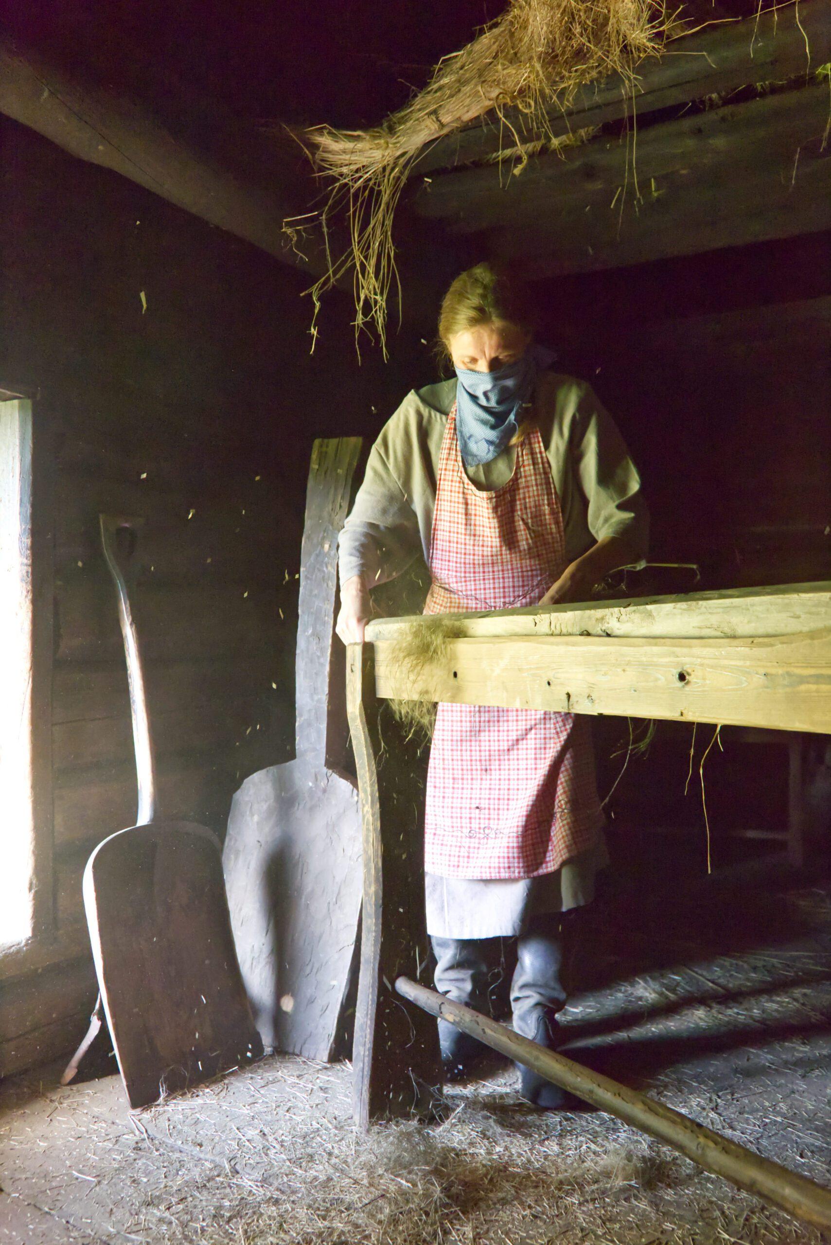Syksyisiä töitä: Pellavatalkoissa